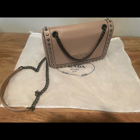 Prada Glacé Calf Cammeo Studded Crossbody Bag AUTHENTIC EXCELLENT CONDITION - Picture 4 of 12